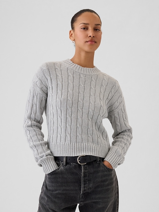 Image number 1 showing, Cable-Knit Cropped Sweater