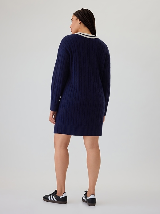 Image number 6 showing, CashSoft Varsity Cable-Knit Mini Sweater Dress