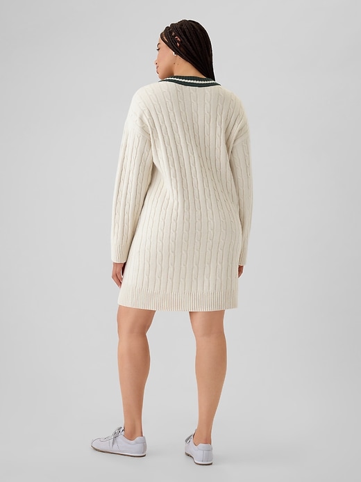 Image number 6 showing, CashSoft Varsity Cable-Knit Mini Sweater Dress