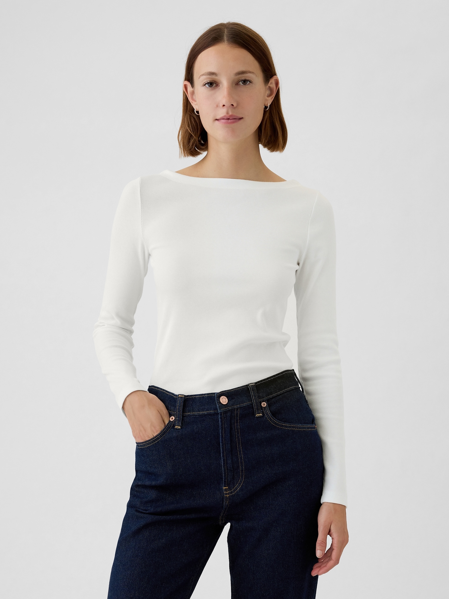 Modern Rib Cropped Boatneck T-Shirt