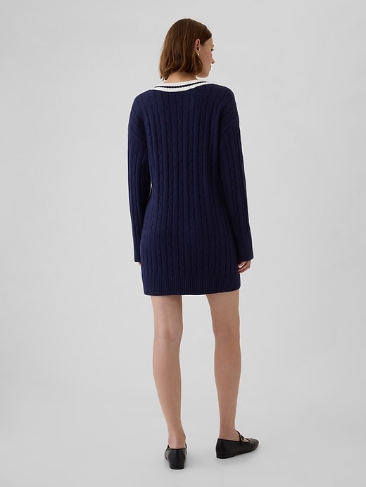 Image number 2 showing, CashSoft Varsity Cable-Knit Mini Sweater Dress