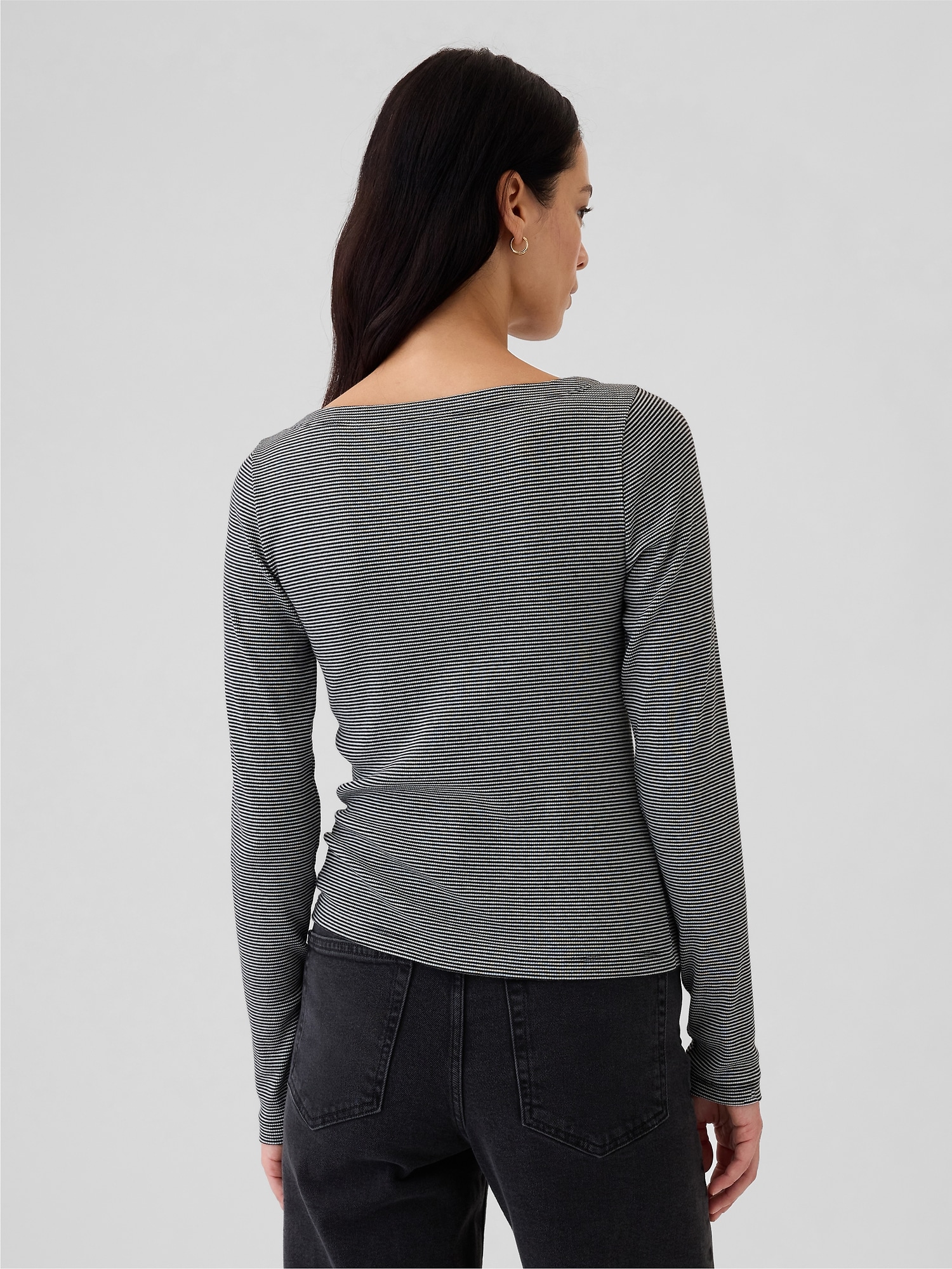 Modern Rib Cropped Boatneck T-Shirt