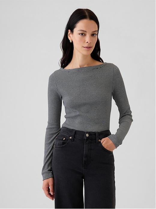 Image number 9 showing, Modern Rib Cropped Boatneck T-Shirt