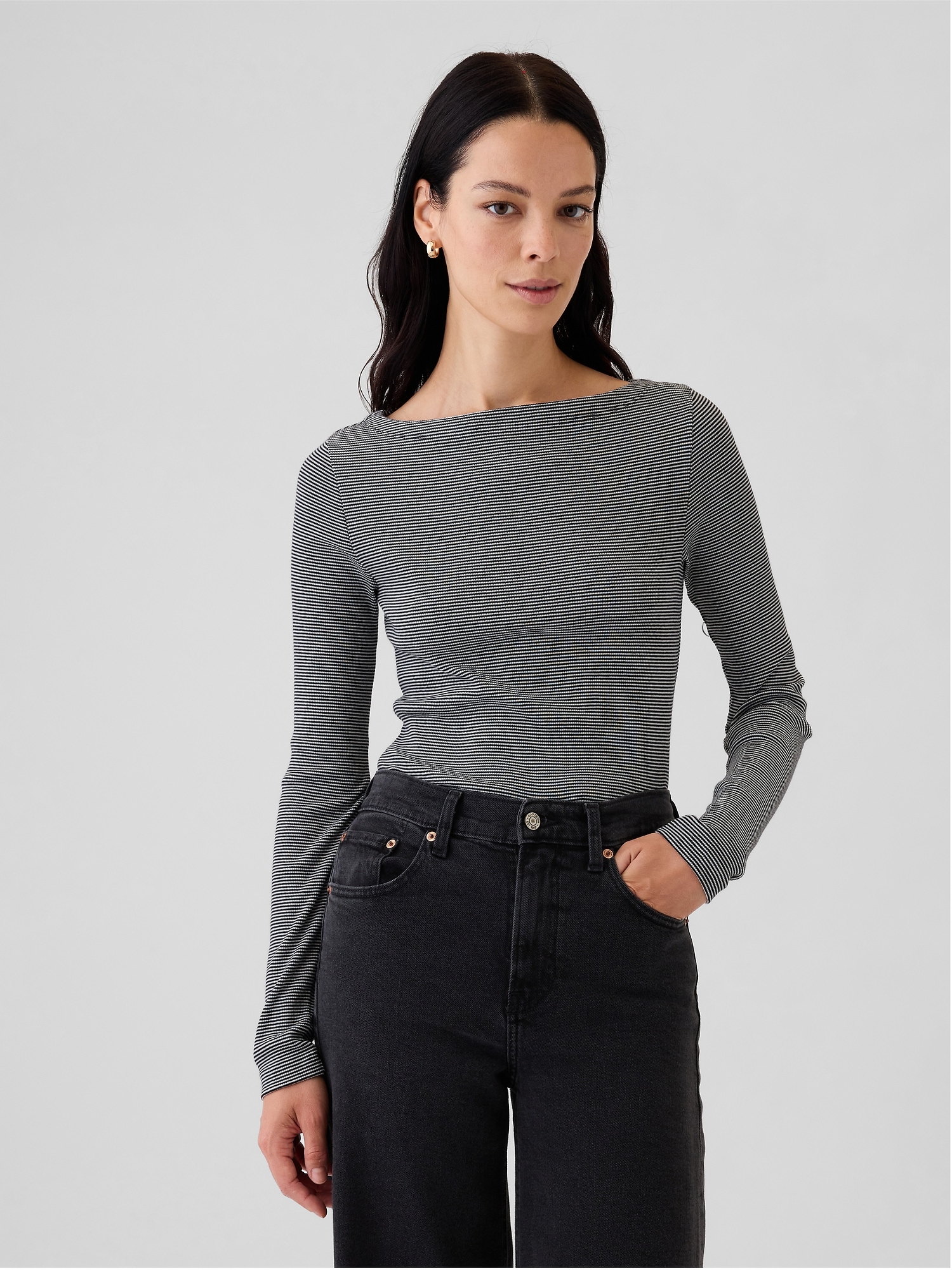 Modern Rib Cropped Boatneck T-Shirt