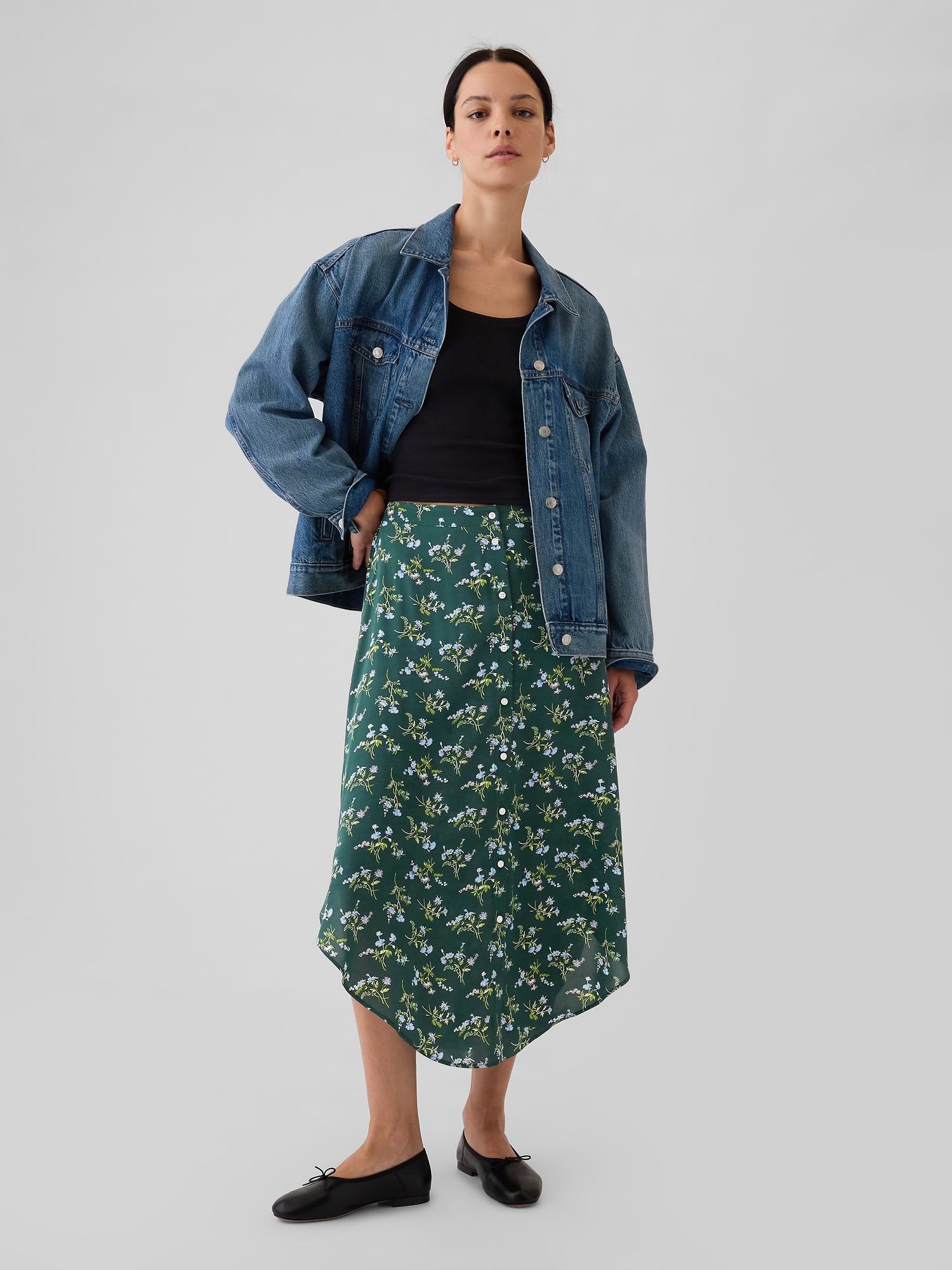 Crepe Handkerchief Hem Midi Skirt Gap