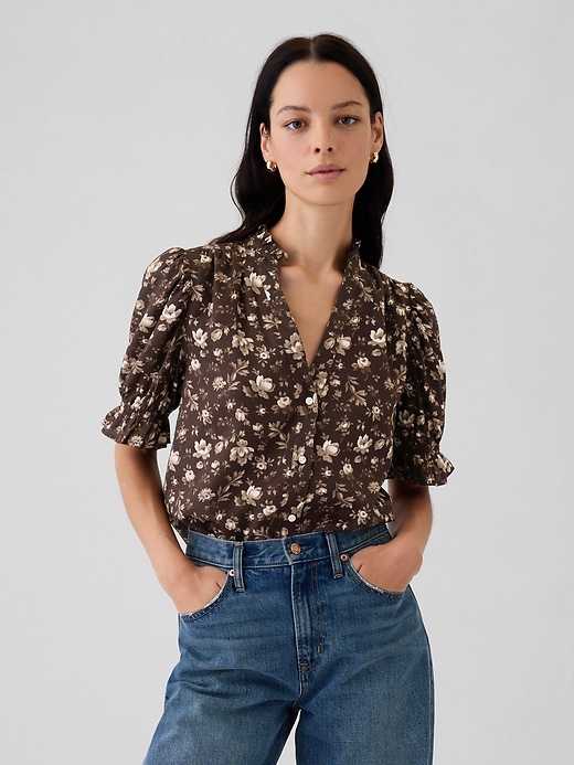 Image number 1 showing, Floral Puff Sleeve Shirt