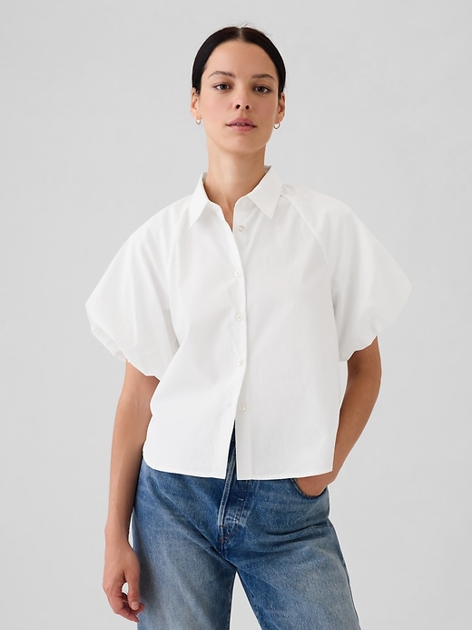 Image number 1 showing, Organic Cotton Poplin Bubble Sleeve Shirt