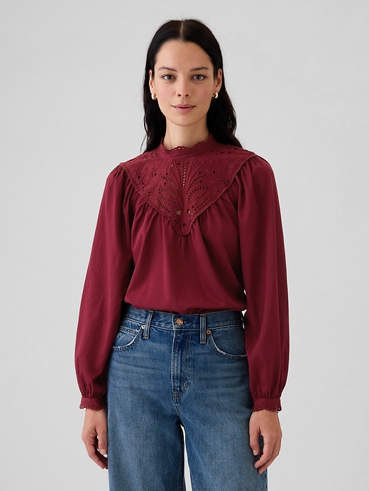 Image number 1 showing, Embroidered Eyelet Top