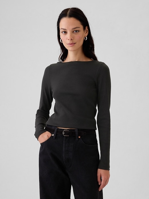 Image number 6 showing, Modern Rib Cropped Boatneck T-Shirt