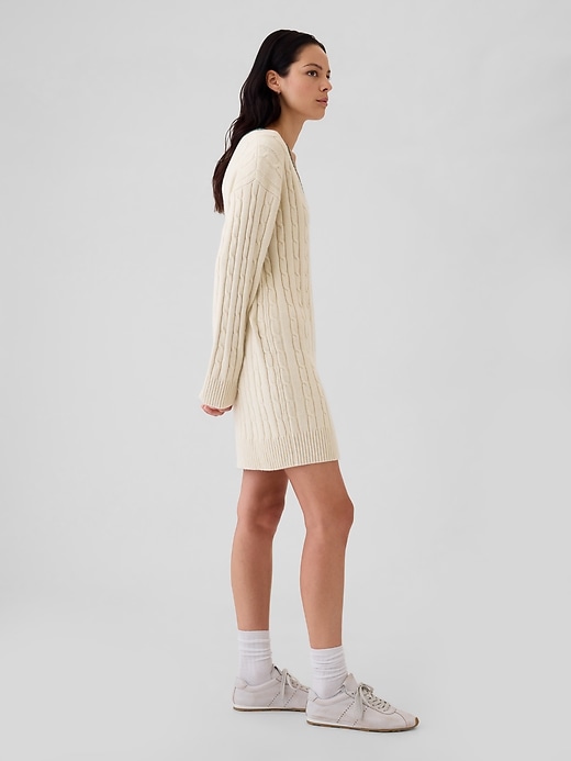 Image number 3 showing, CashSoft Varsity Cable-Knit Mini Sweater Dress