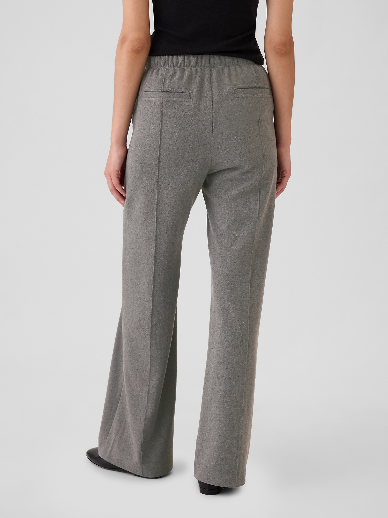 Wide-Leg Seamed Pull-On Pants