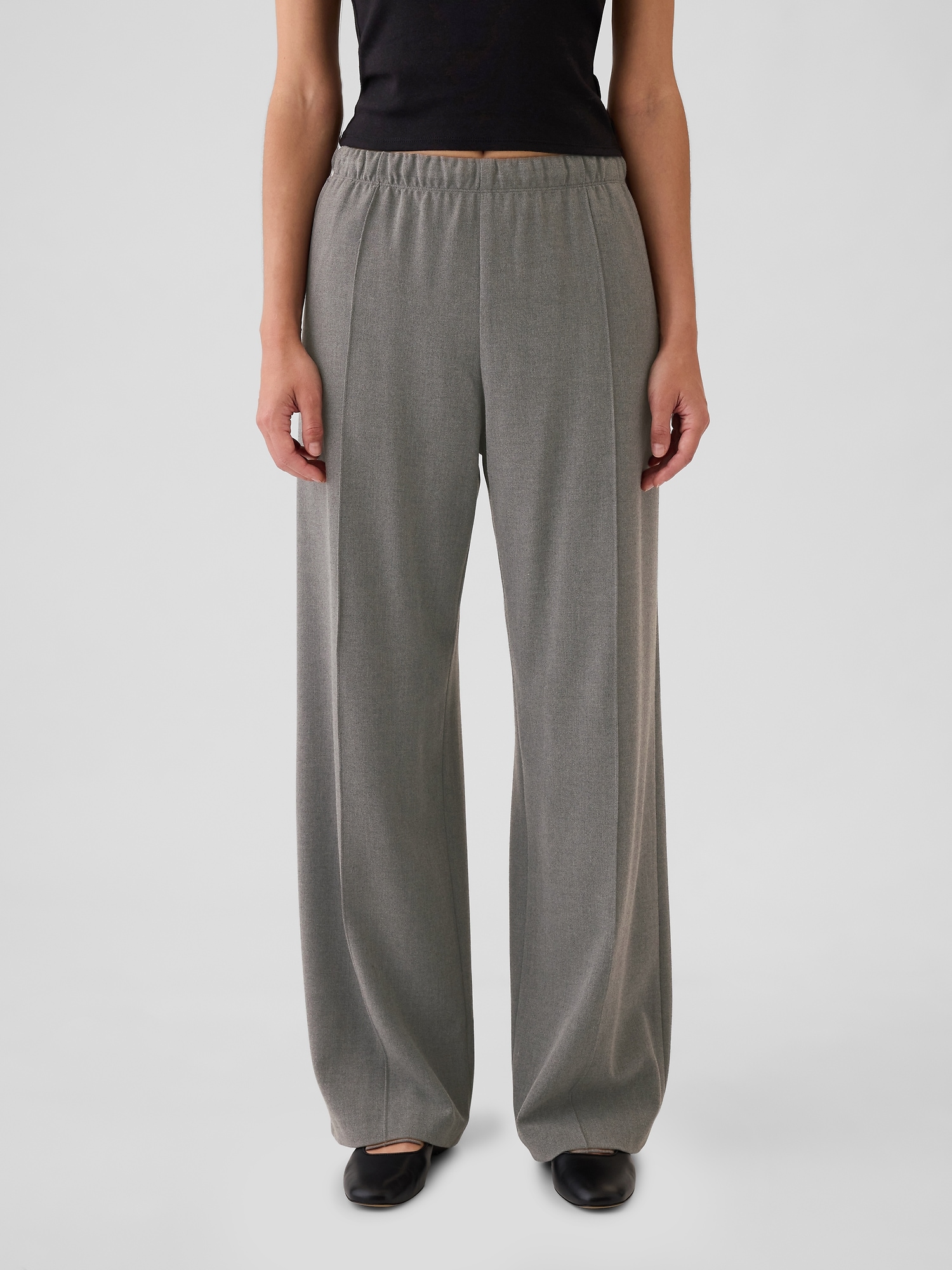 Wide-Leg Seamed Pull-On Pants