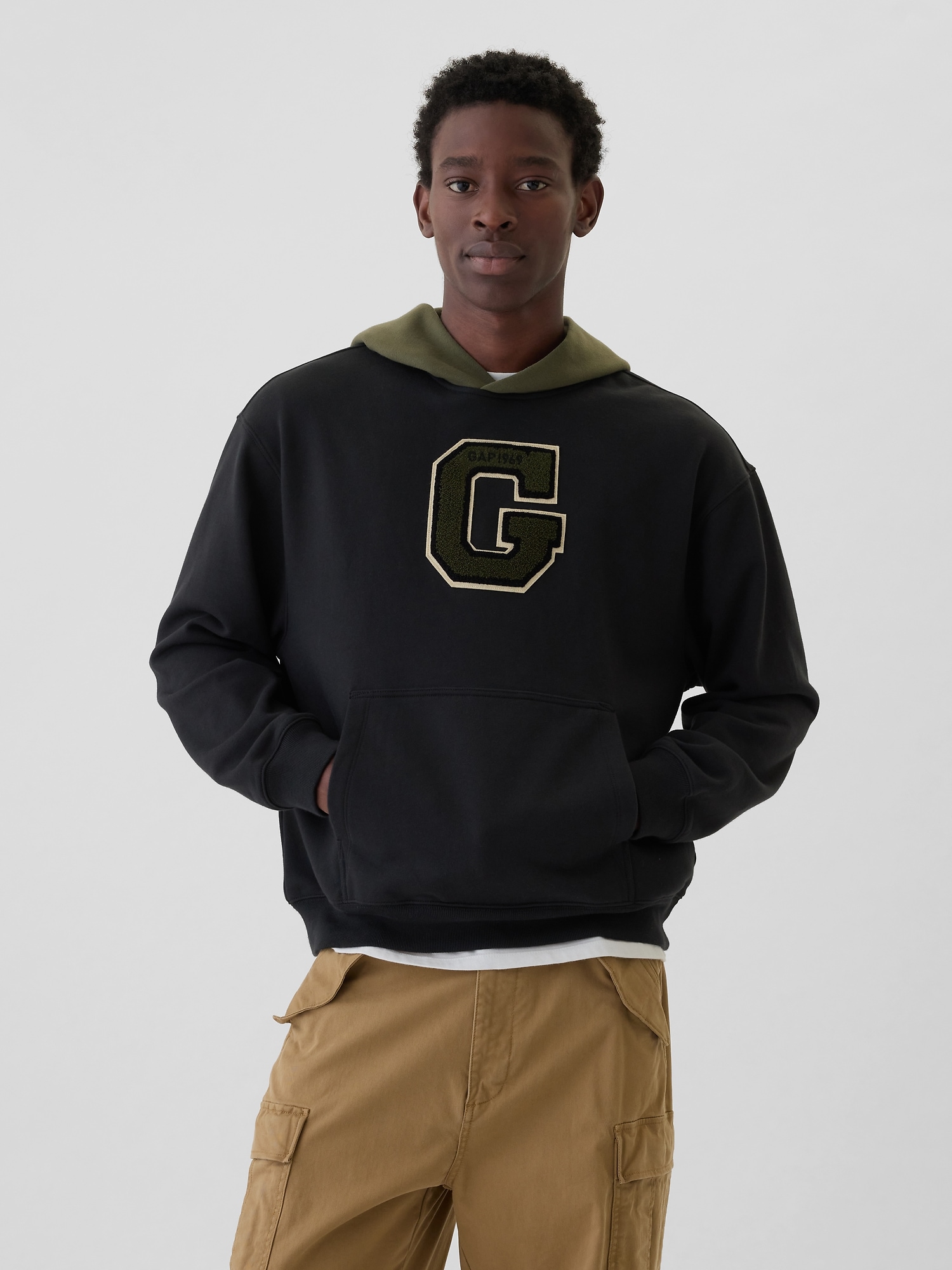 Men s Colorblock Varsity Logo Hoodie by Gap Green Size L