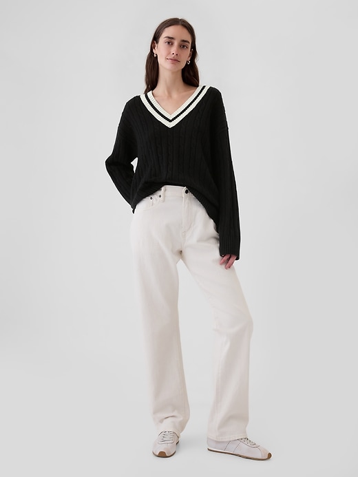 Image number 3 showing, CashSoft Varsity Cable-Knit Sweater