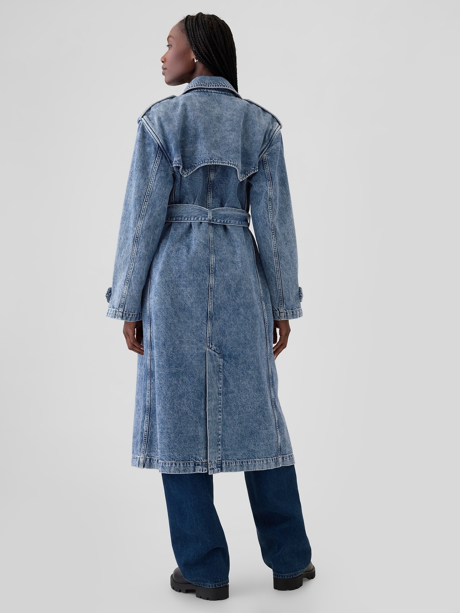 Longline Icon Denim Trench Jacket