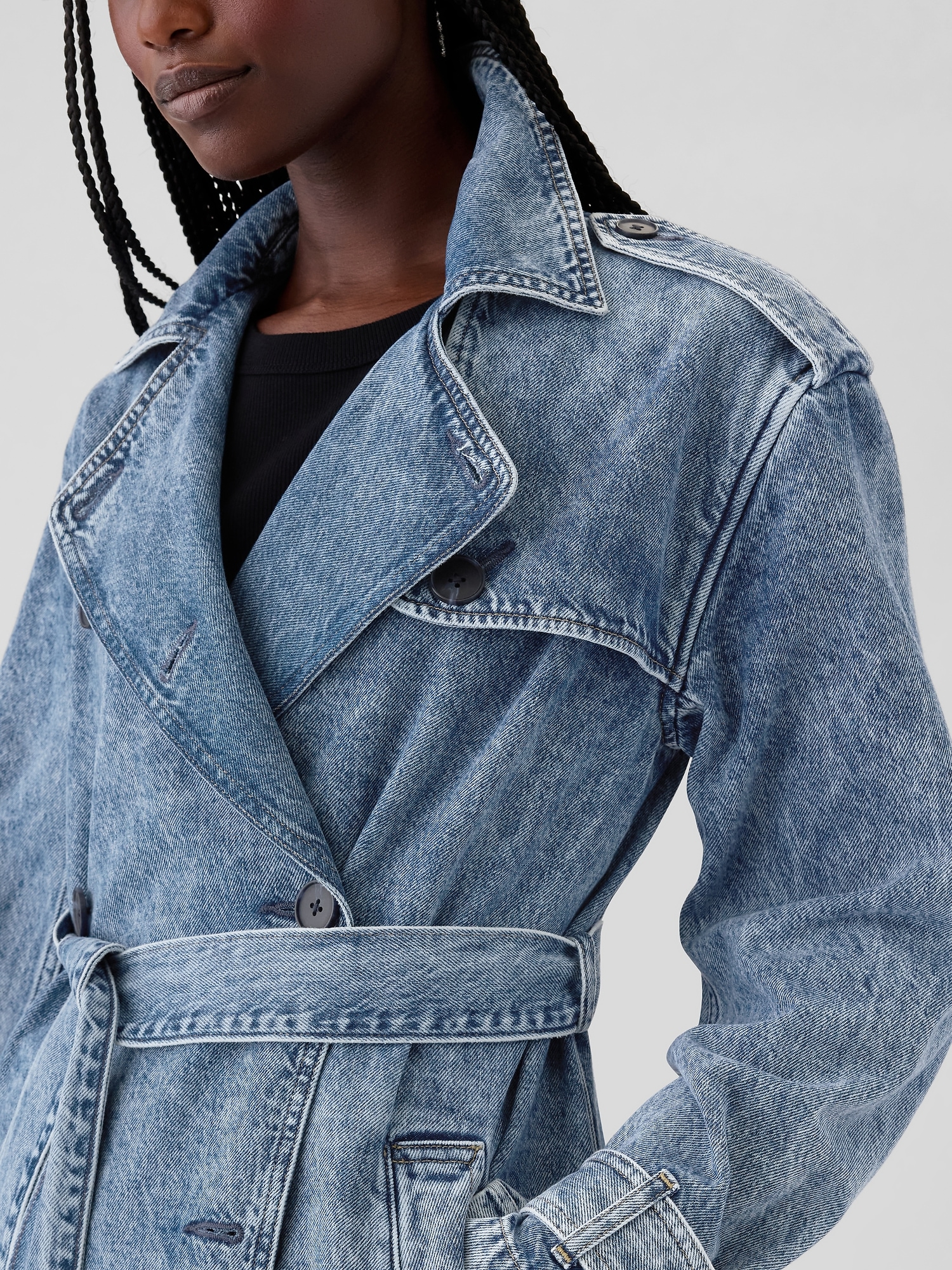 Longline Icon Denim Trench Jacket