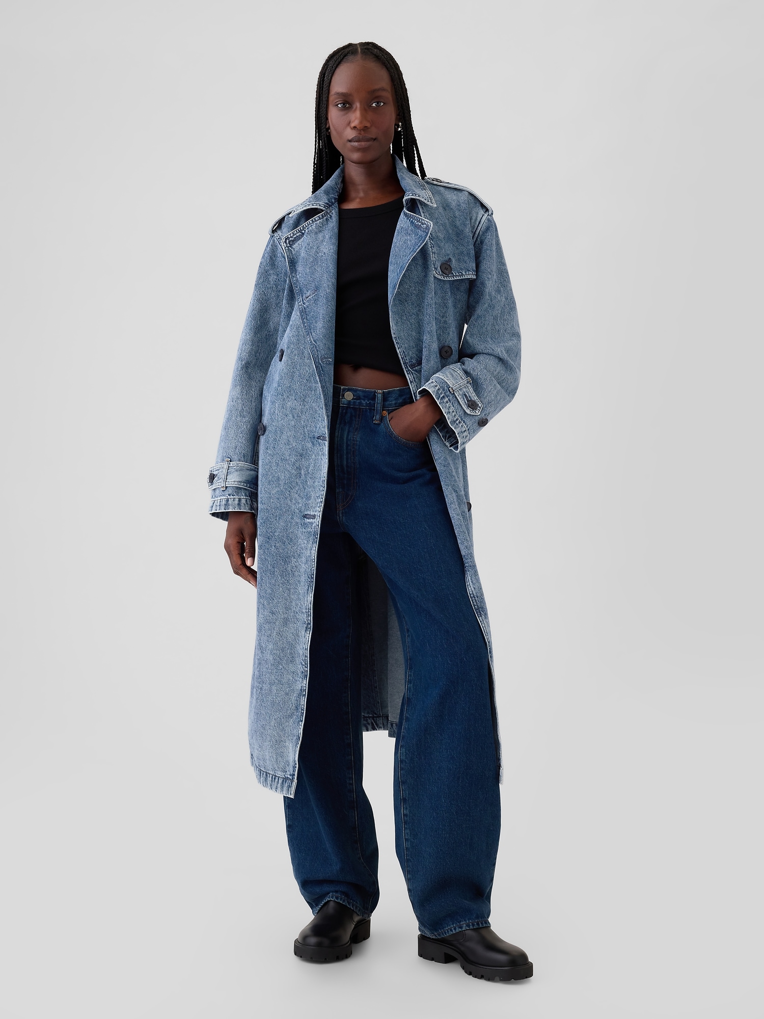 Men's long denim trench coat online