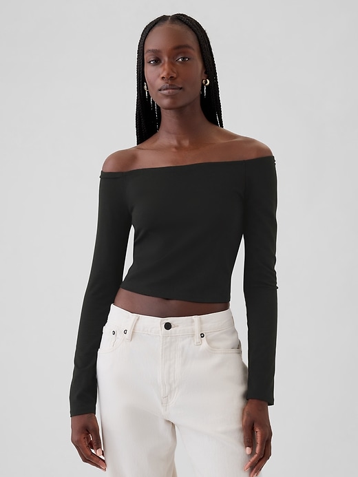 Image number 6 showing, Modern Cropped Off-Shoulder T-Shirt