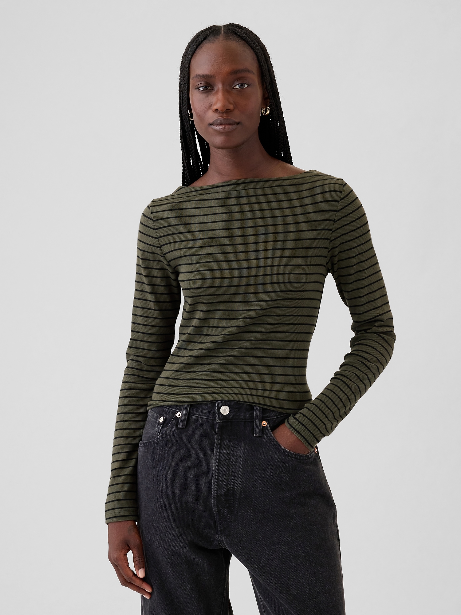 Modern Rib Cropped Boatneck T-Shirt