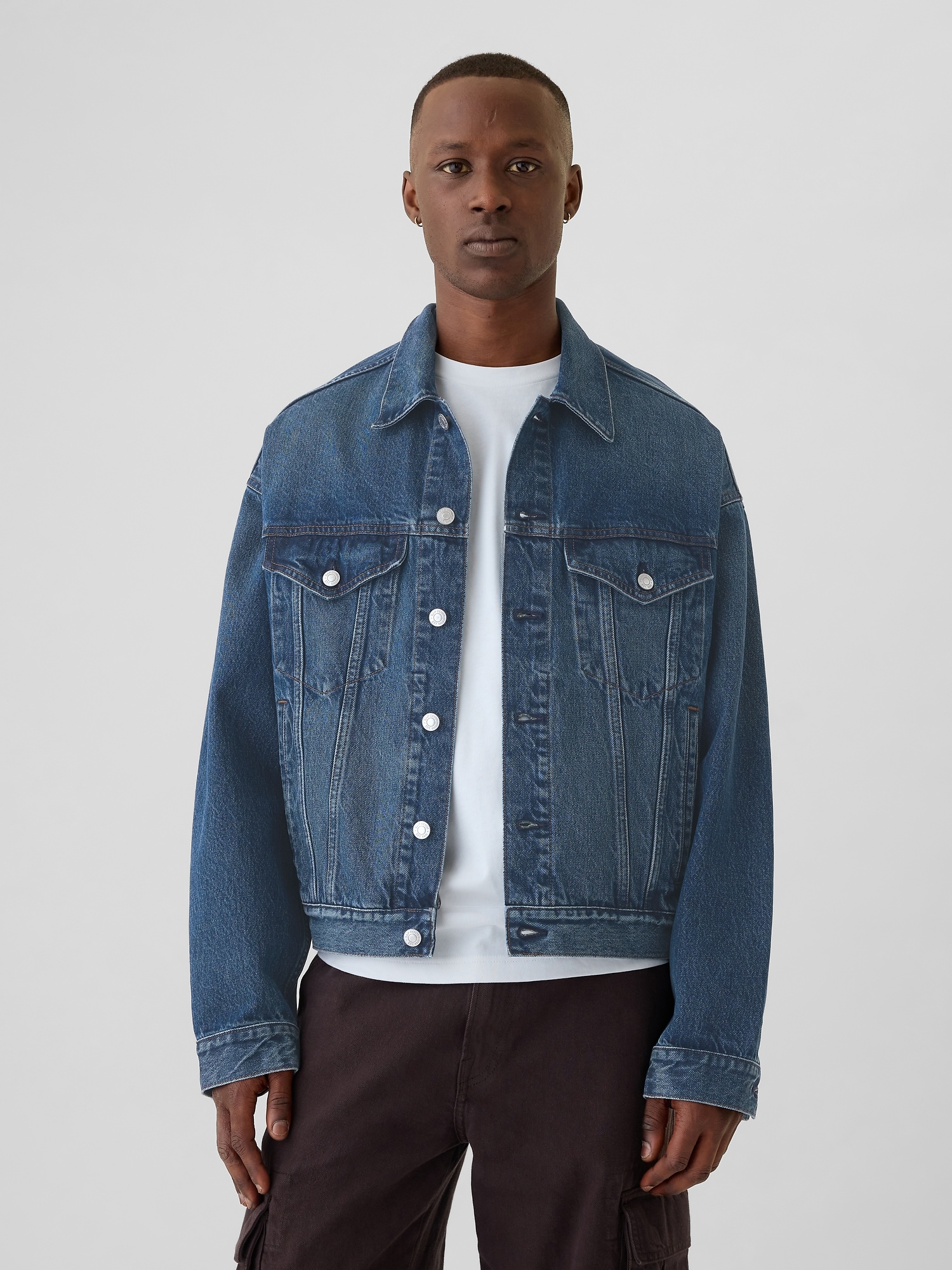 Gap collarless denim jacket best sale