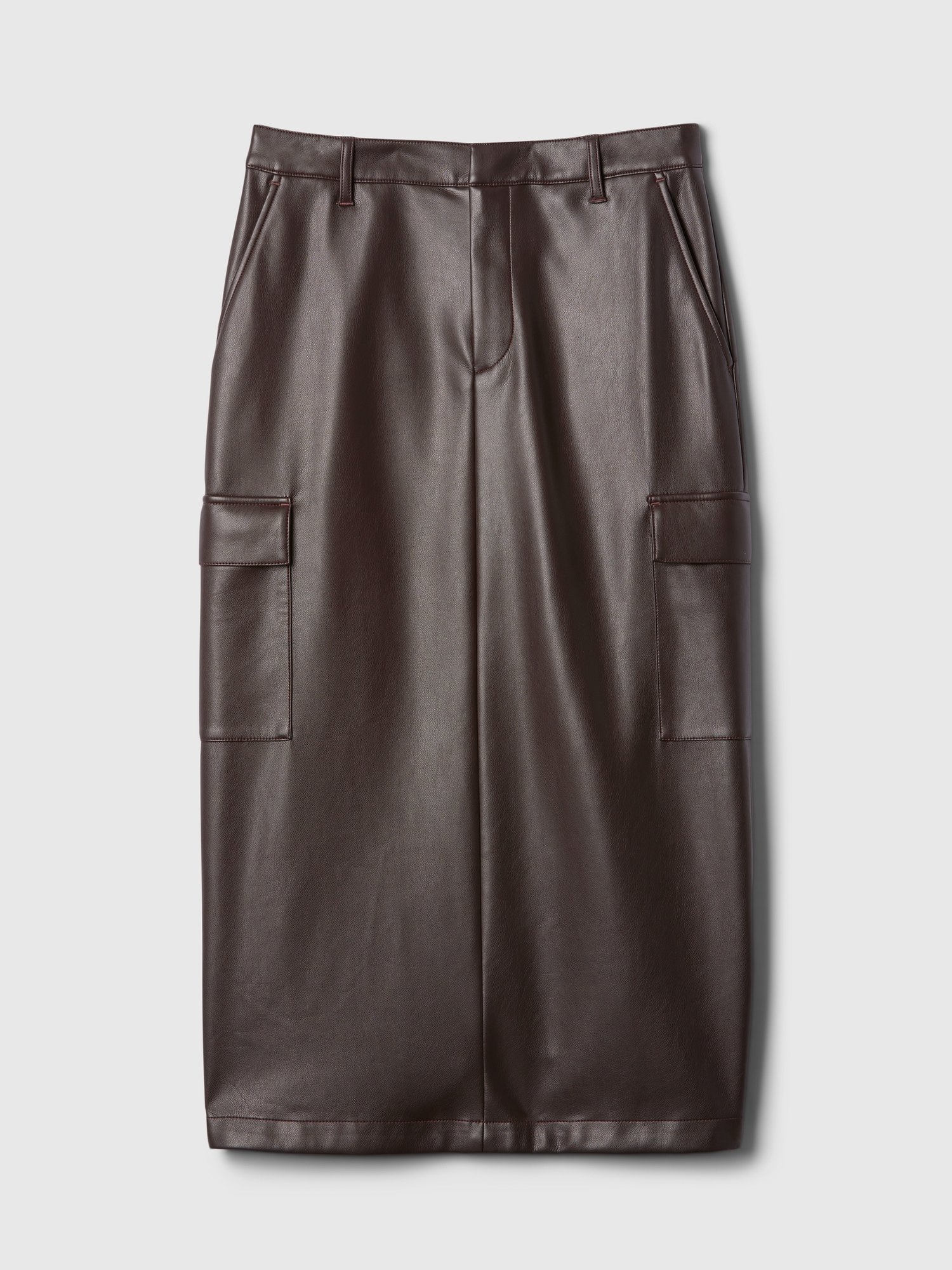 Vegan Leather Cargo Midi Skirt