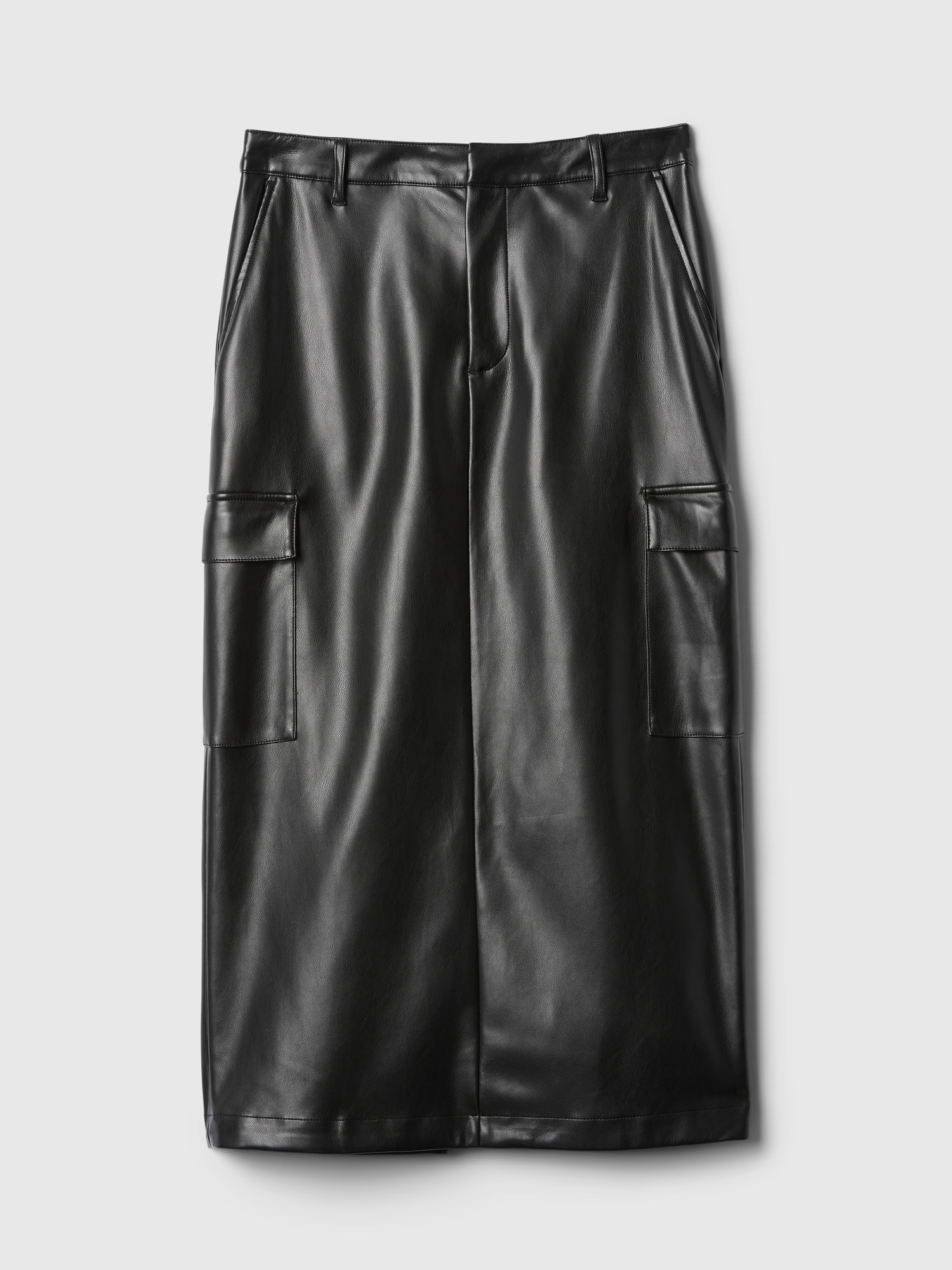 Vegan Leather Cargo Midi Skirt