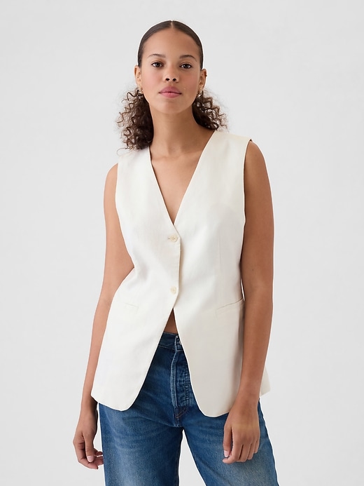 Image number 1 showing, Linen-Cotton Longline Vest