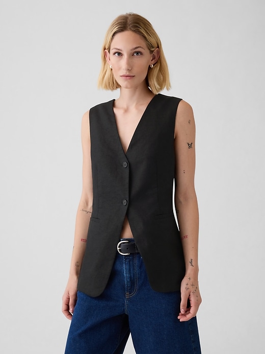 Image number 5 showing, Linen-Cotton Longline Vest