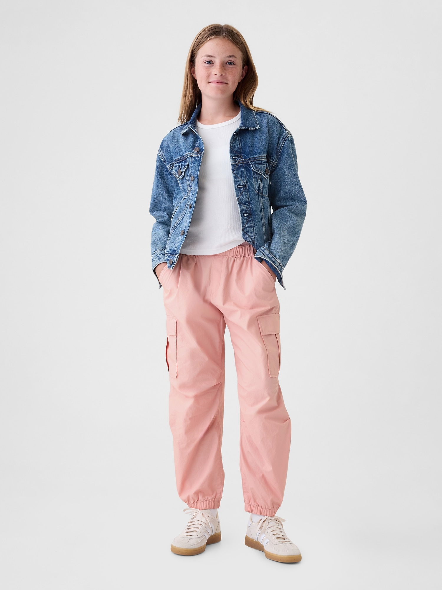 Kids Pull-On Cargo Parachute Pants - Pink