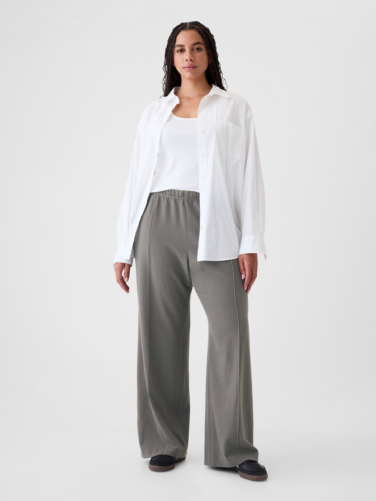 Wide-Leg Seamed Pull-On Pants