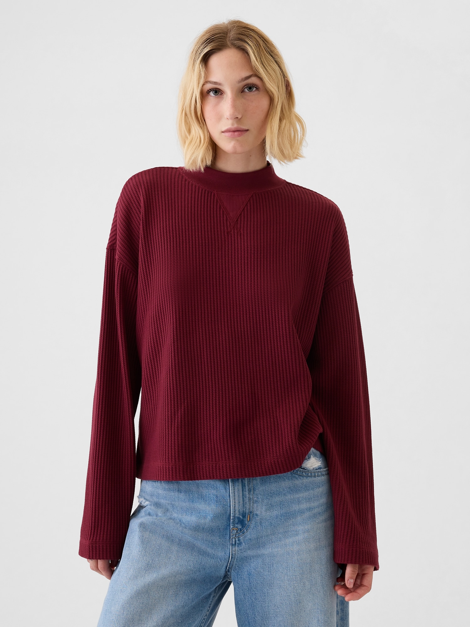 Oversized Mockneck Waffle T-Shirt