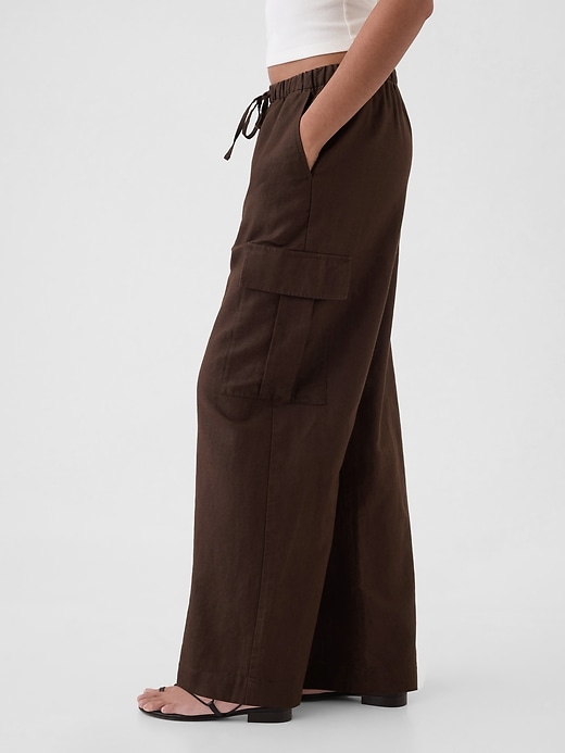 Image number 3 showing, Mid Rise Linen-Cotton Pull-On Cargo Pants