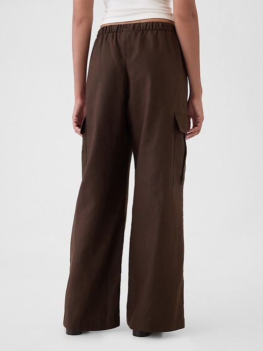 Image number 4 showing, Mid Rise Linen-Cotton Pull-On Cargo Pants