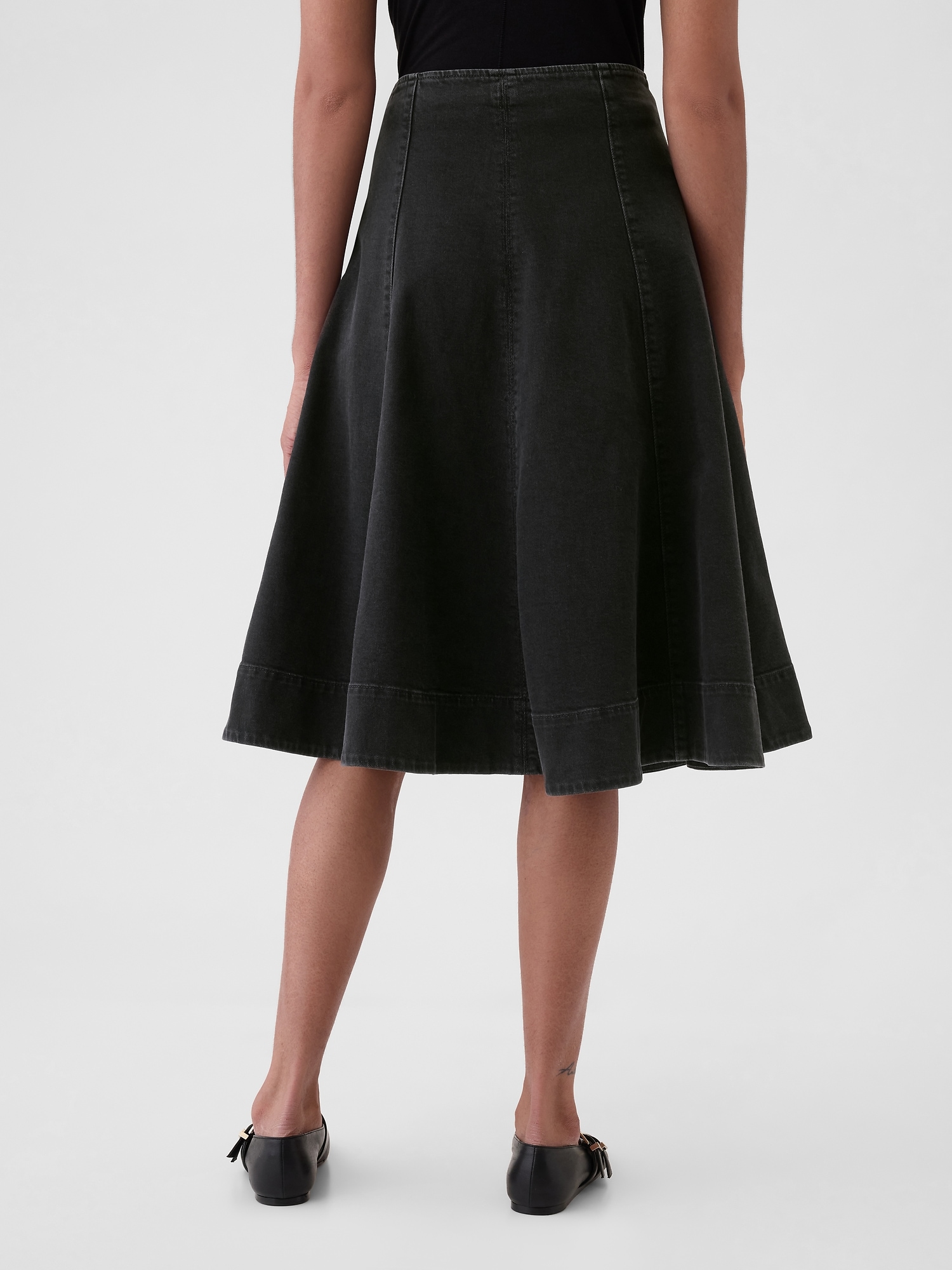 Paneled Denim Midi Skirt