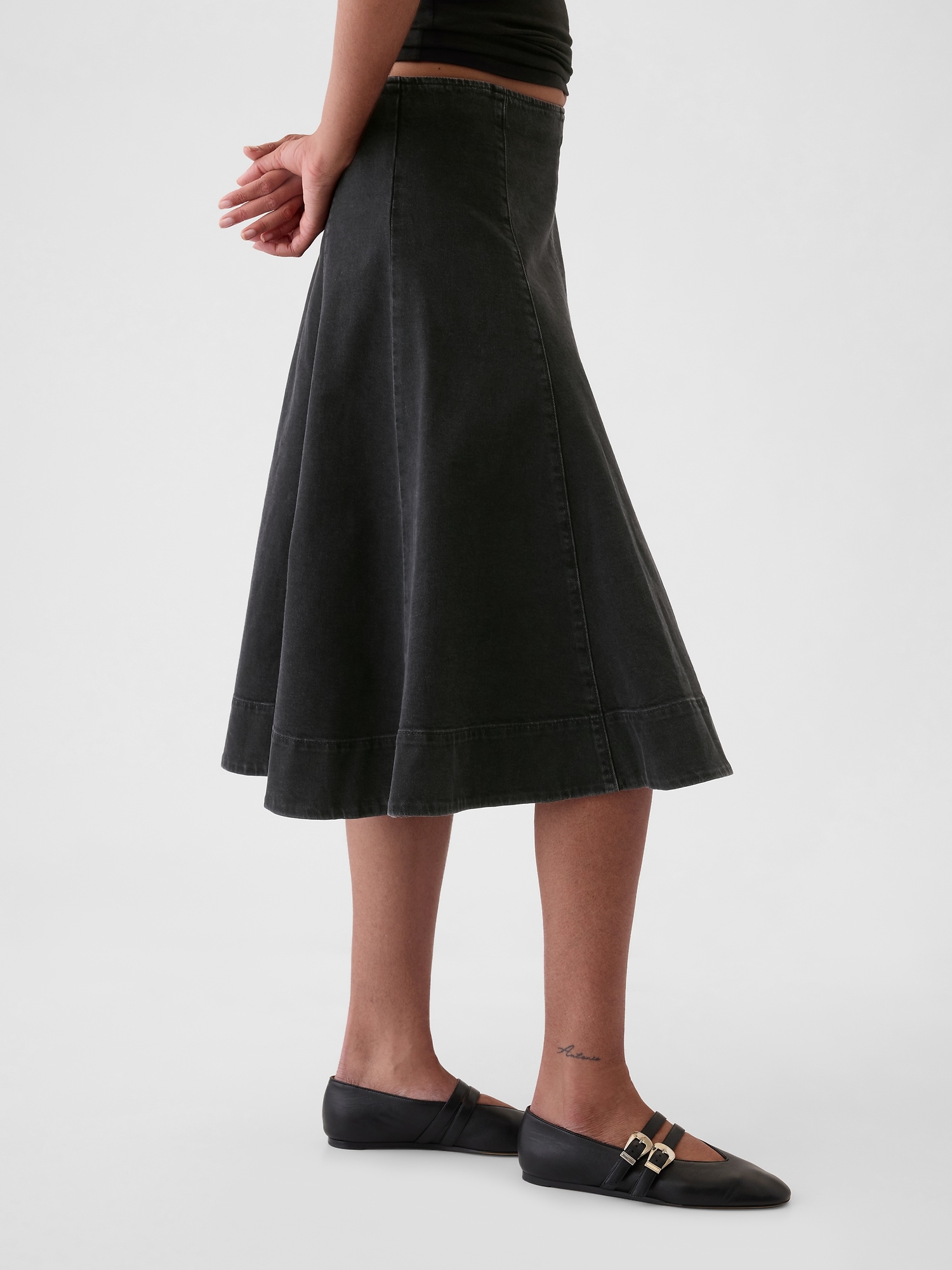 Paneled Denim Midi Skirt