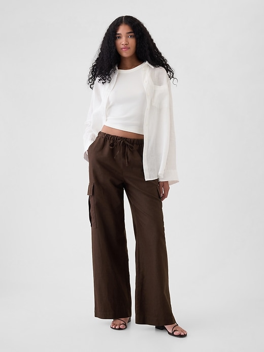 Image number 9 showing, Mid Rise Linen-Cotton Pull-On Cargo Pants