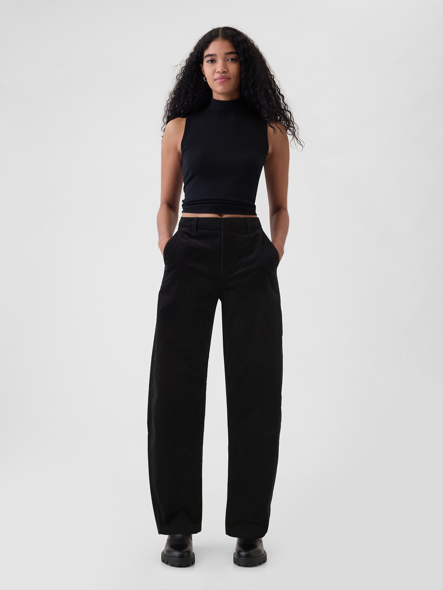 High Rise Corduroy Tapered Ankle Trousers Gap