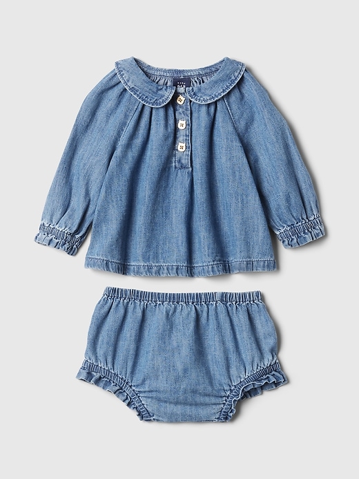 Image number 1 showing, Baby Ruffle Denim Outfit Set