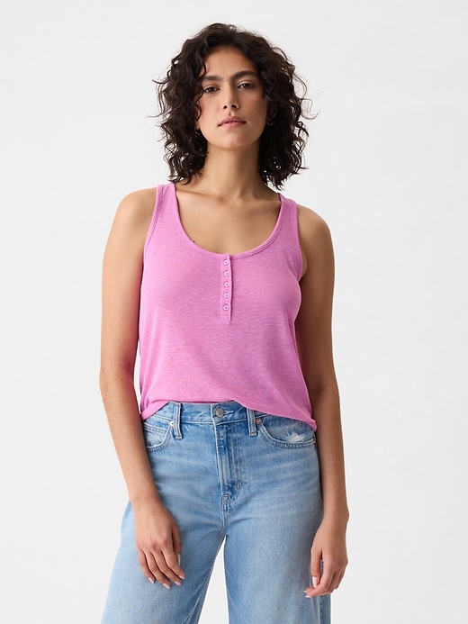 Image number 1 showing, Linen-Blend Henley Tank Top