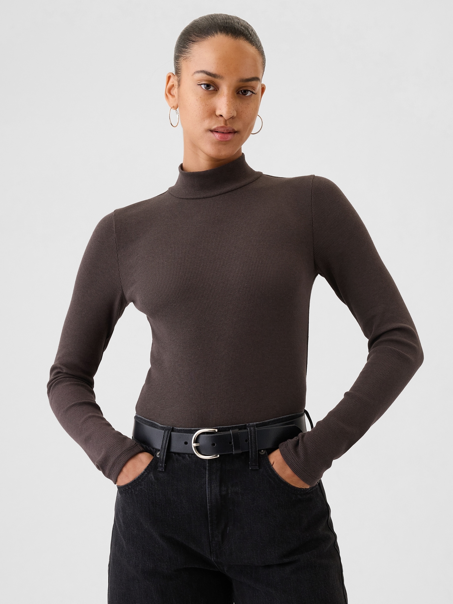 Modern Rib Cropped Mockneck Shirt