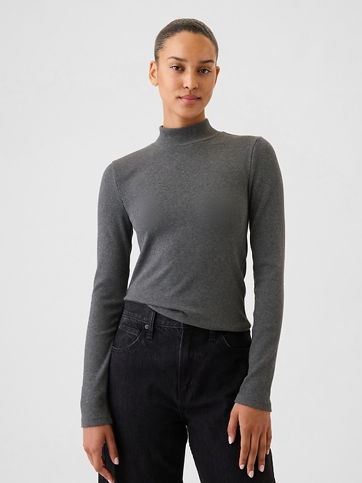 Image number 1 showing, Modern Rib Cropped Mockneck Shirt