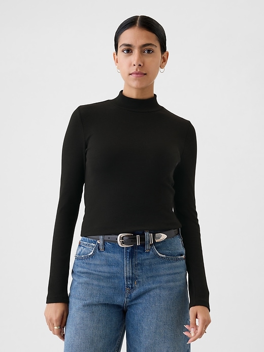 Image number 1 showing, Modern Rib Cropped Mockneck Shirt