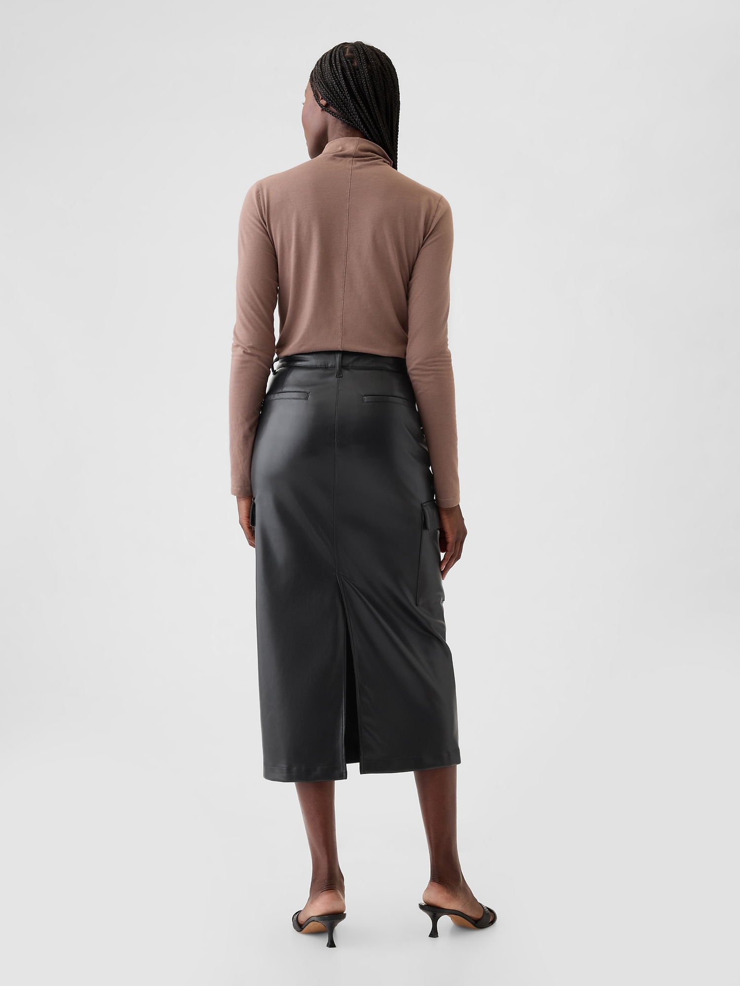 Vegan Leather Cargo Midi Skirt