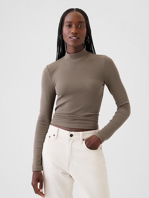 Image number 1 showing, Modern Rib Cropped Mockneck Shirt