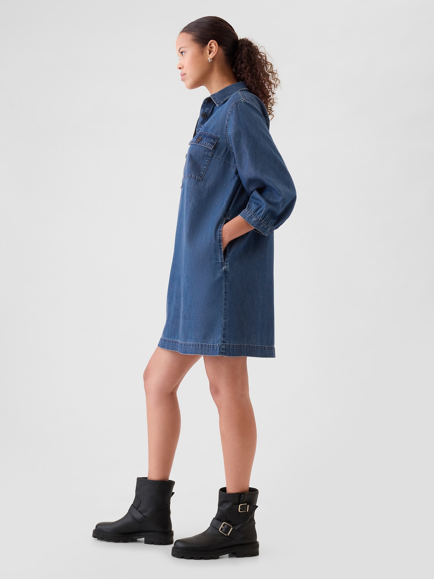 Denim Utility Mini Shirtdress