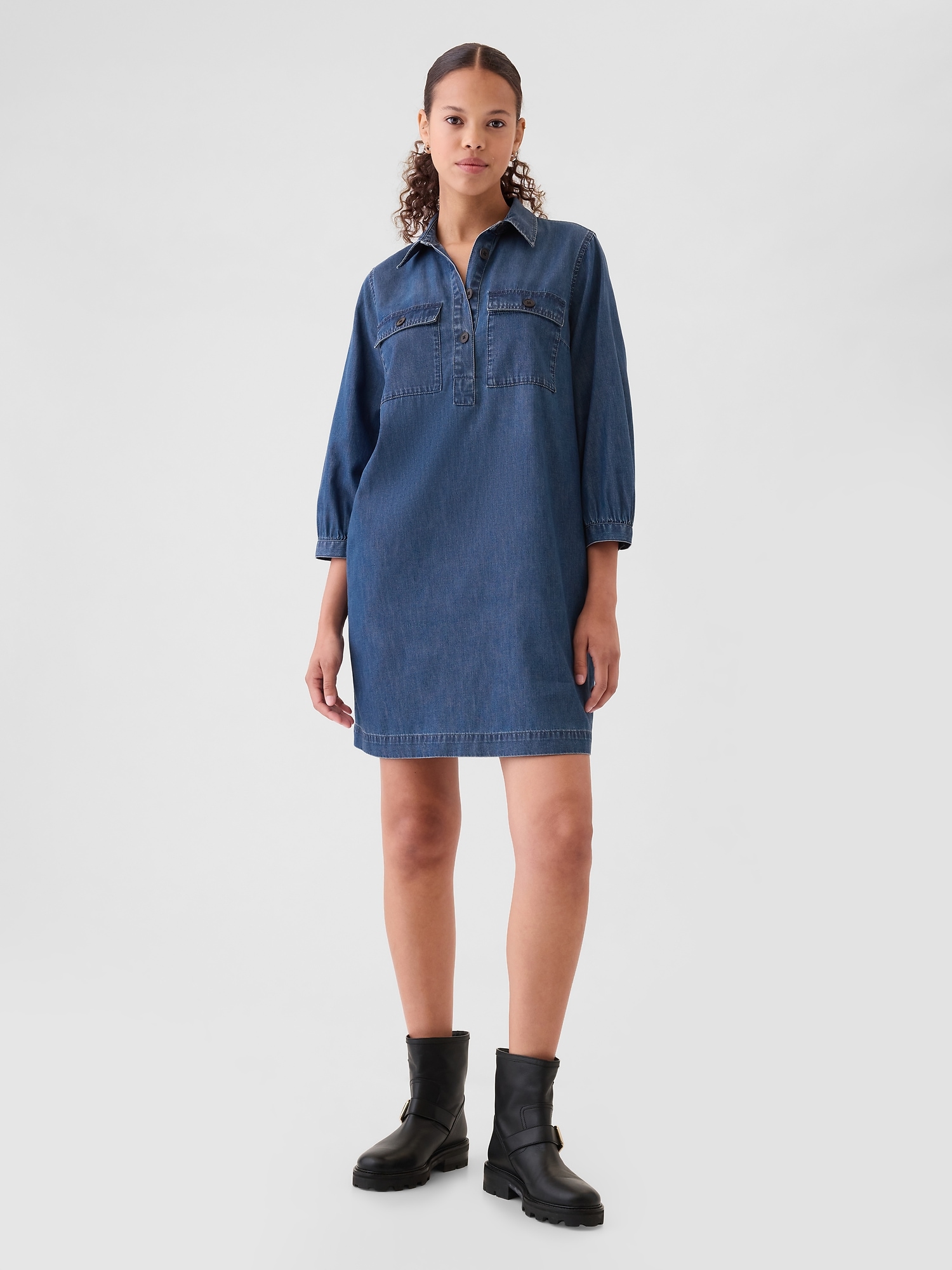 Women s Denim Utility Mini Shirtdress by Gap Blue Size L