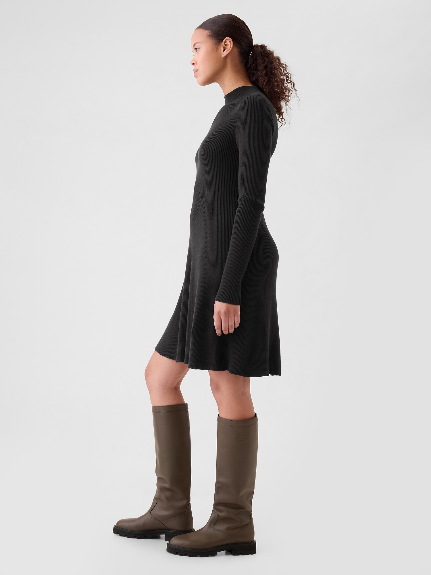 Mockneck Rib Mini Sweater Dress