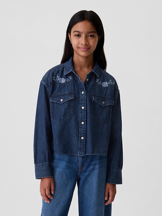 Image number 1 showing, Kids Oversized Denim Western Shirt