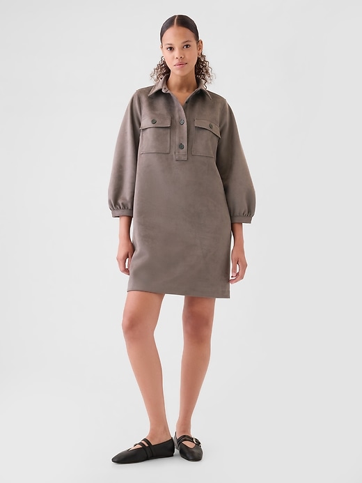 Image number 1 showing, Vegan Suede Shift Mini Dress