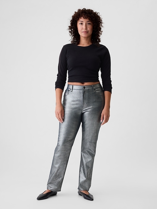 Image number 5 showing, High Rise Metallic &#39;90s Straight Jeans